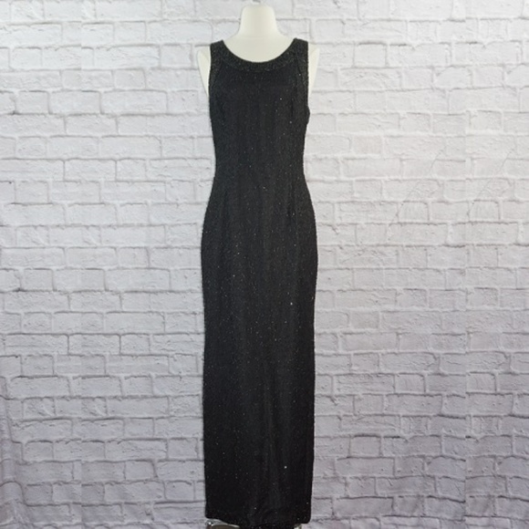 Vintage Laurence Kazar Black Beaded Silk Gown - Picture 1 of 6